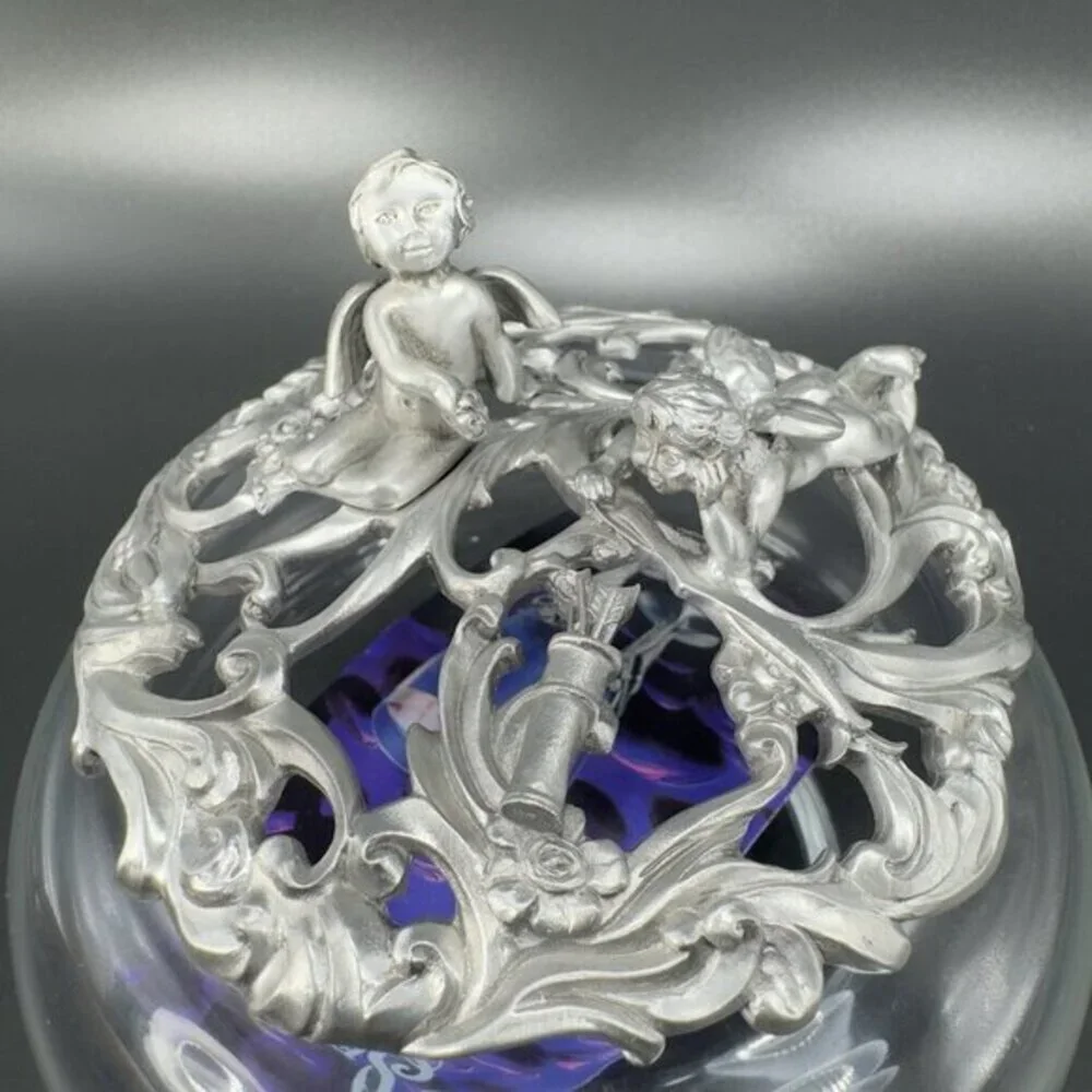 1995 Seagull Canada‎ Pewter Metal Canister Jar Container Lid Clear Glass Marked
